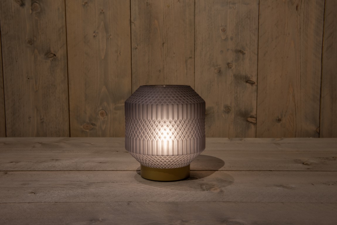 Annas collection Glazen Lamp Mat Grijs Met Gouden Voet 16X17Cm 2Xaaa kerstverlichting Anna's Collection - 