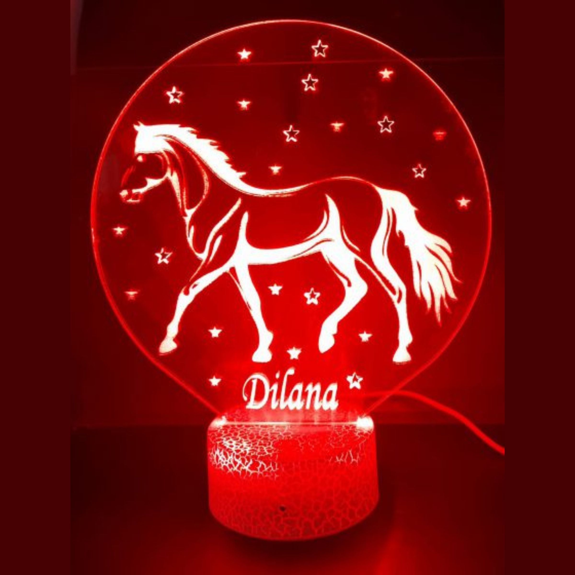 Merkloos 3D LED LAMP - PAARD MET STERREN - Ontwerp-zelf.nl