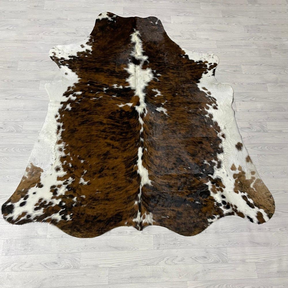 Lederstore Koeienhuid bruin zwart wit tricolor Normandiër 210x195cm M/L