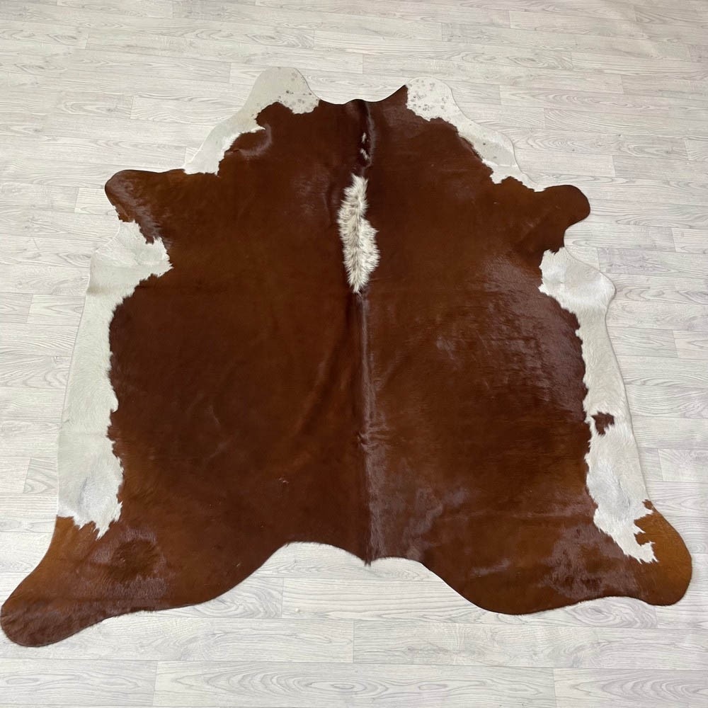 Lederstore Koeienhuid bruin wit Hereford 190x175cm M/L
