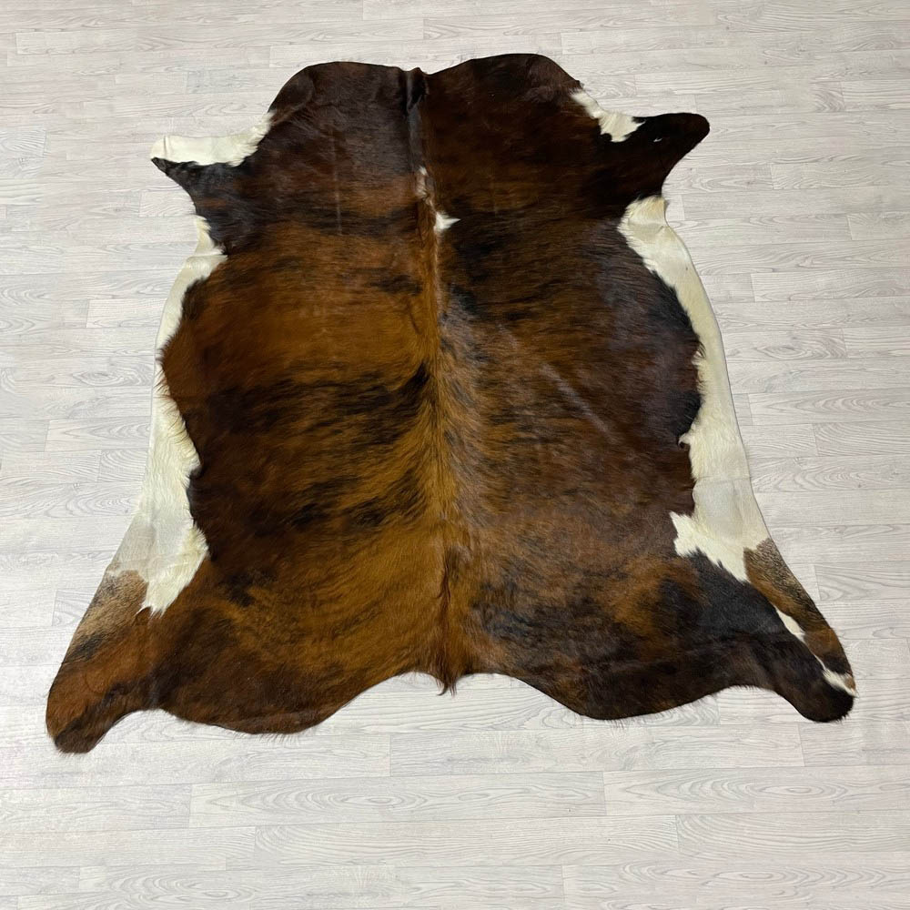 Lederstore Koeienhuid bruin zwart wit tricolor Normandier 220x220cm M/L