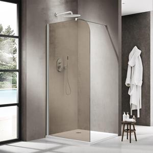 Fortifura Galeria Inloopdouche - 90x200cm - afgeronde glaswand - rook glas - wandarm - mat wit SW1418364/SW797906