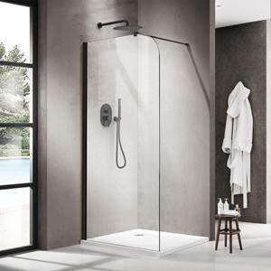 Fortifura Galeria Inloopdouche - 90x200cm - afgeronde glaswand - helder glas - wandarm - mat zwart SW1418379/SW797905