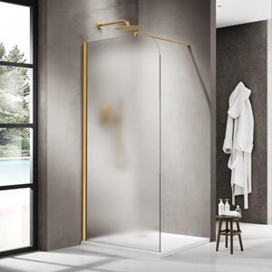 Fortifura Galeria Inloopdouche - 90x200cm - afgeronde glaswand - links - mat glas - wandarm - geborsteld messing PVD (Goud) SW1418374/SW797910