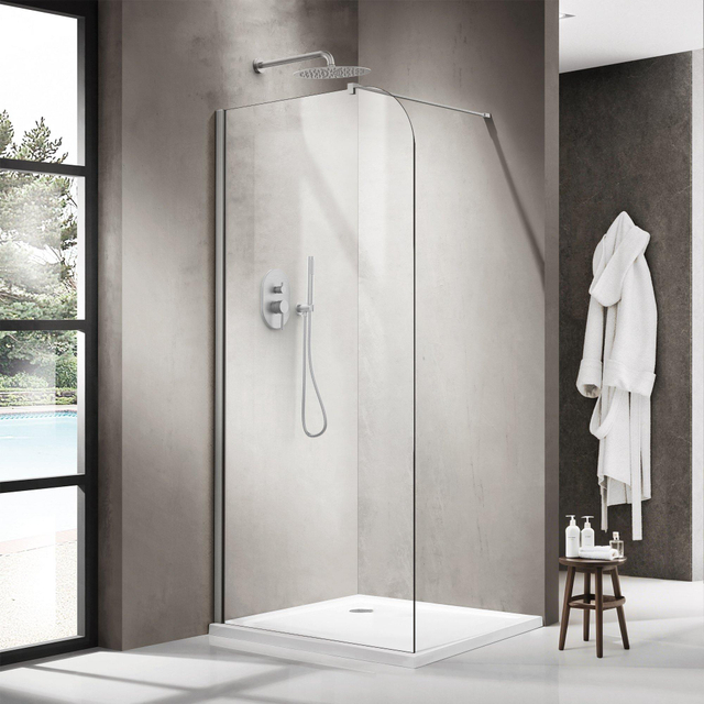 Fortifura Galeria Inloopdouche - 100x200cm - afgeronde glaswand - helder glas - wandarm - geborsteld RVS PVD SW1418380/SW797908