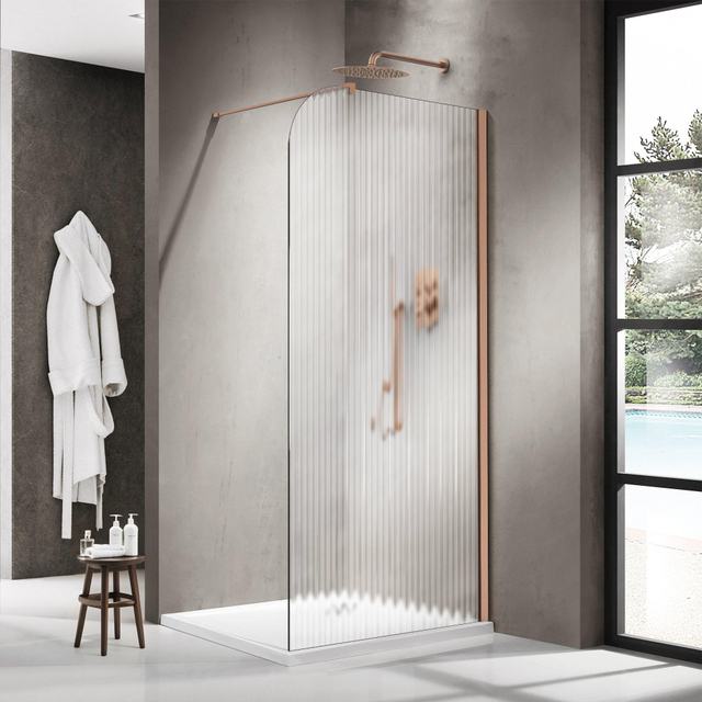 Fortifura Galeria Inloopdouche - 100x200cm - afgeronde glaswand - links - mat glas - wandarm - geborsteld koper PVD SW1418375/SW876702