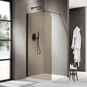 Fortifura Galeria Inloopdouche - 110x200cm - afgeronde glaswand - rook glas - wandarm - mat zwart SW1418366/SW797905