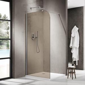 Fortifura Galeria Inloopdouche - 110x200cm - afgeronde glaswand - rook glas - wandarm - geborsteld RVS PVD SW1418366/SW797908