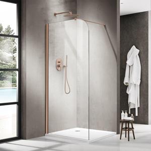 Fortifura Galeria Inloopdouche - 110x200cm - afgeronde glaswand - helder glas - wandarm - geborsteld koper PVD SW1418381/SW876702