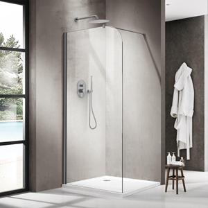 Fortifura Galeria Inloopdouche - 120x200cm - afgeronde glaswand - helder glas - wandarm - geborsteld gunmetal PVD SW1418382/SW797907