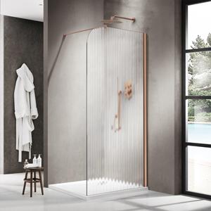 Fortifura Galeria Inloopdouche - 120x200cm - afgeronde glaswand - links - mat glas - wandarm - geborsteld koper PVD SW1418377/SW876702