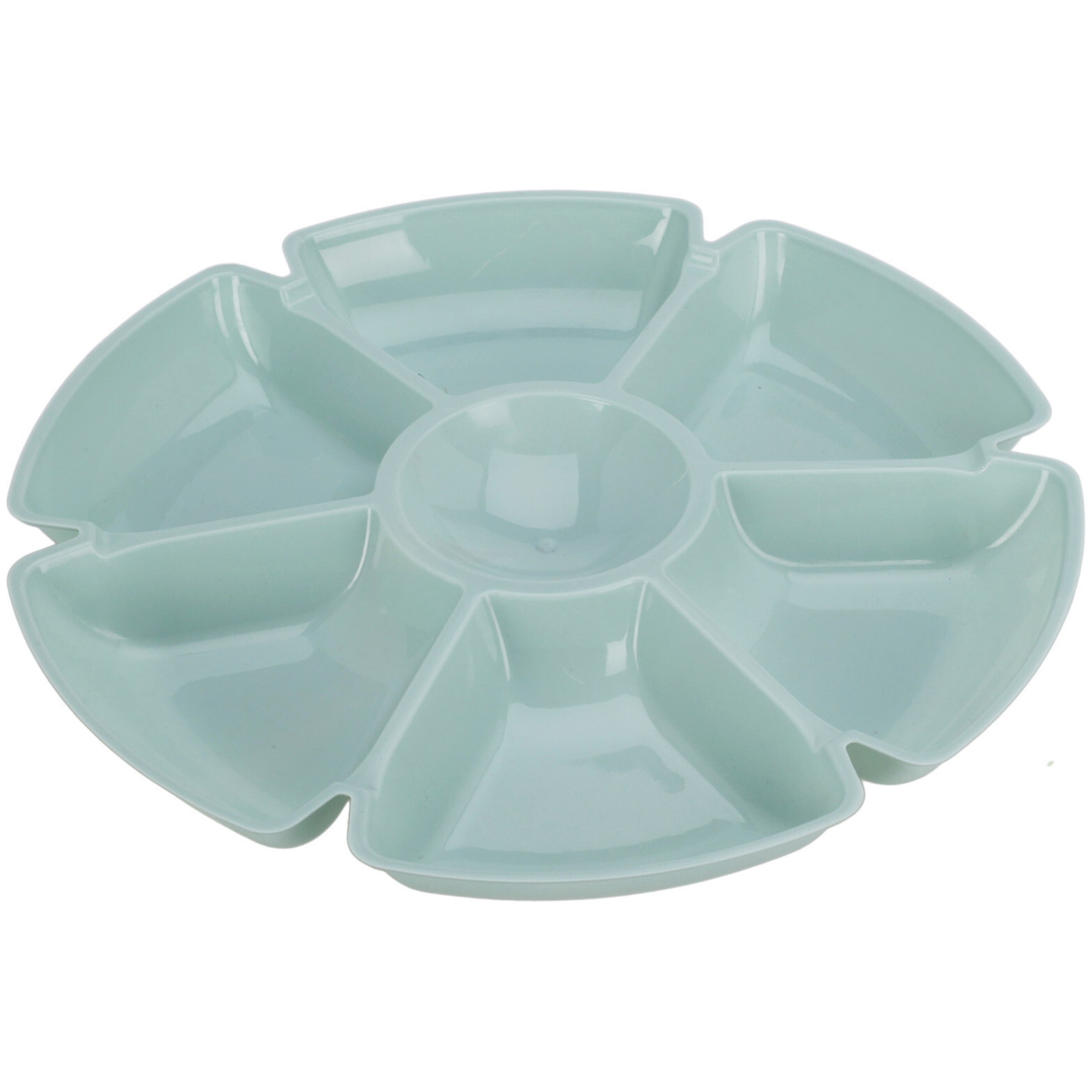 Excellent Houseware Hapjes / chips serveerschaal - lichtblauw - D29 cm - vakjes dienblad - kunststof -