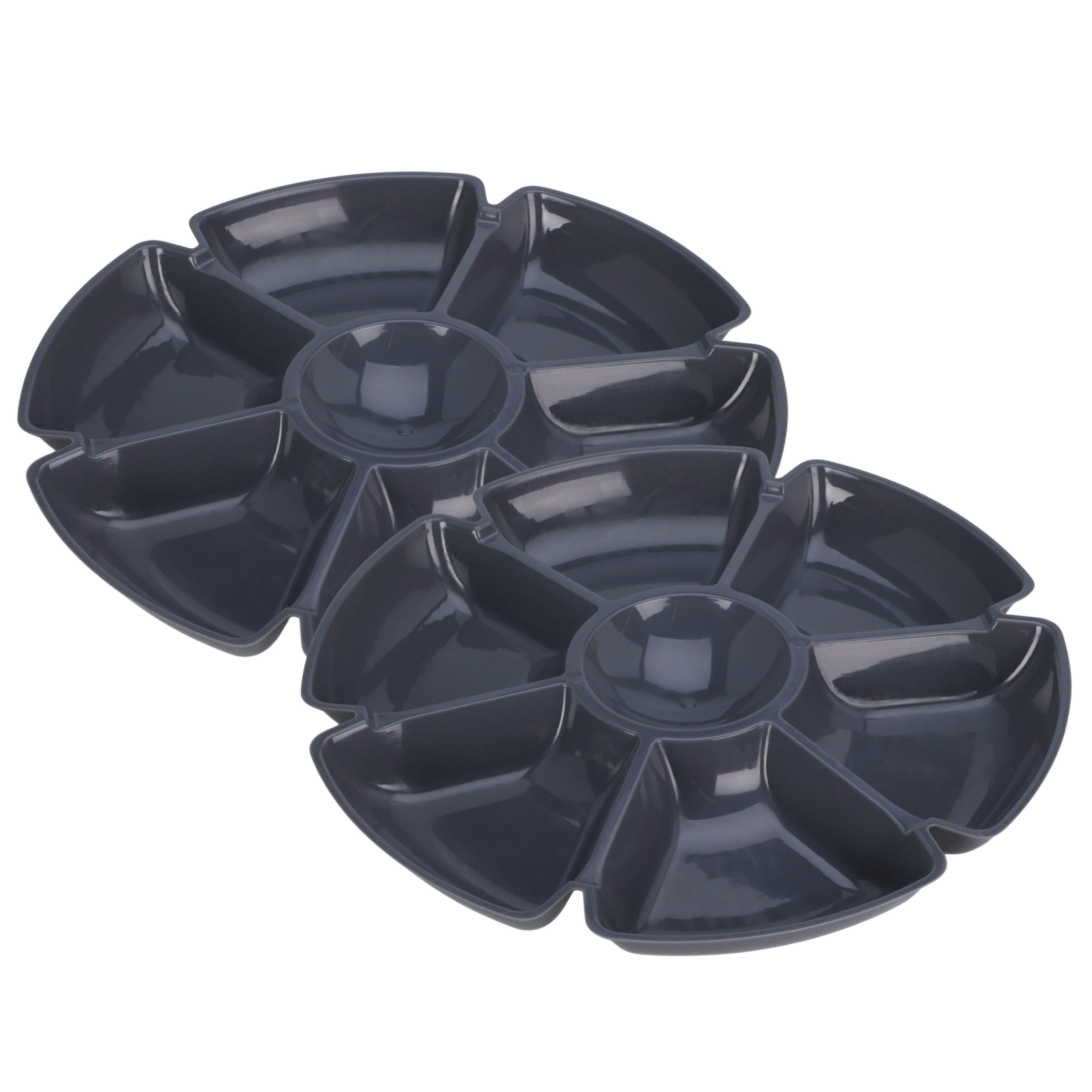 Excellent Houseware Hapjes / chips serveerschaal - 2x - donkergrijs - D29 cm - vakjes dienblad - kun -