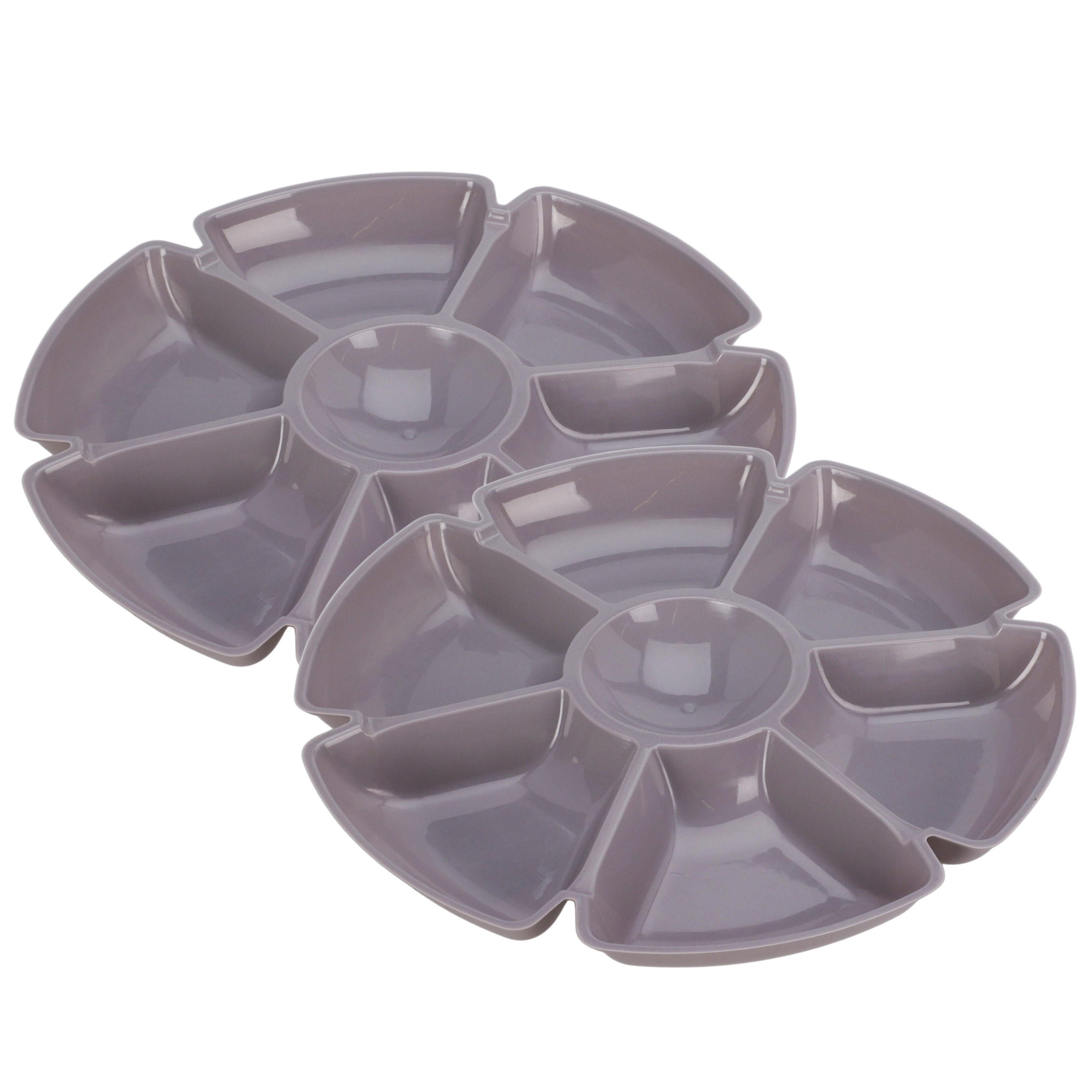 Excellent Houseware Hapjes / chips serveerschaal - 2x - grijs - D29 cm - vakjes dienblad - kunststof -