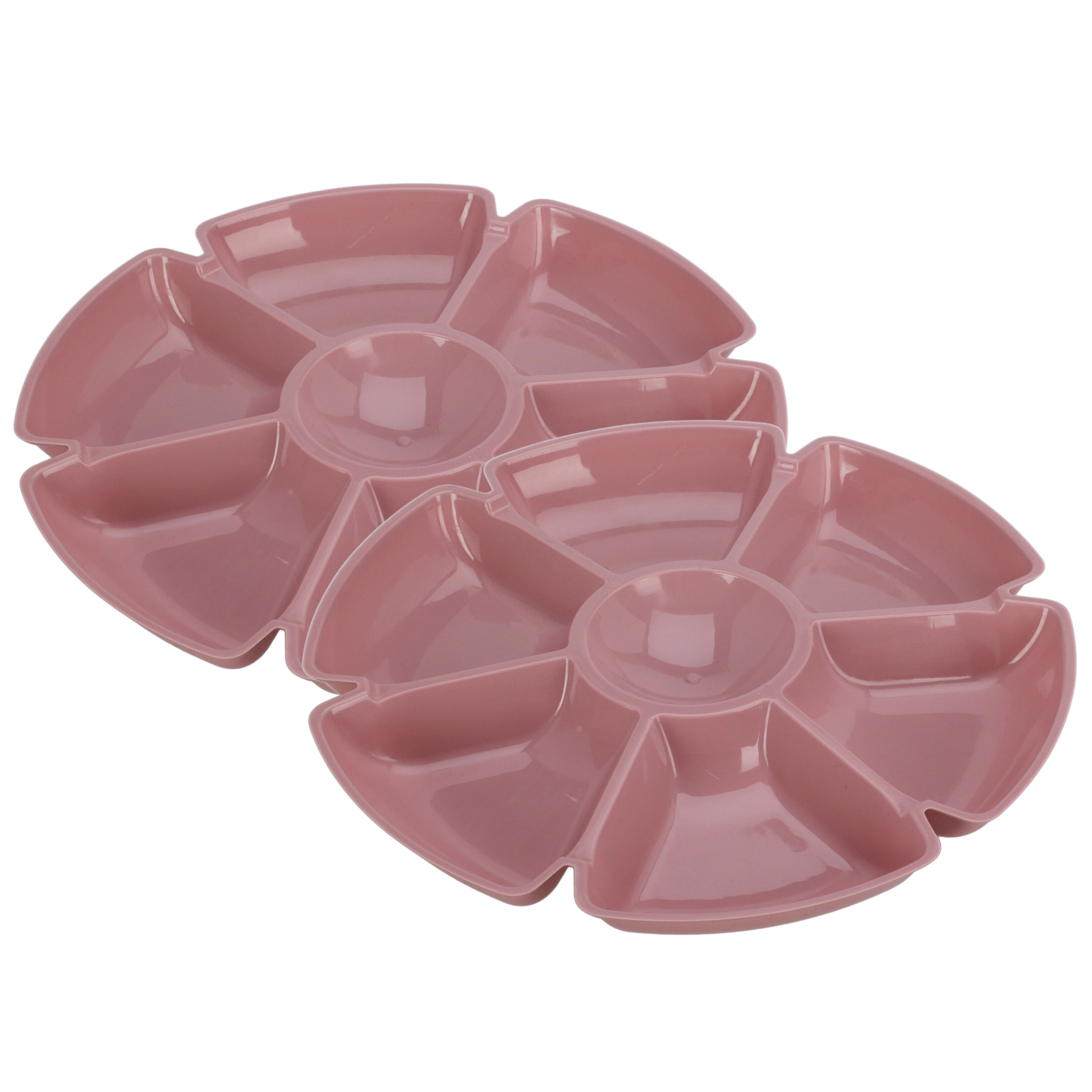 Excellent Houseware Hapjes / chips serveerschaal - 2x - oudroze - D29 cm - vakjes dienblad - kunstst -