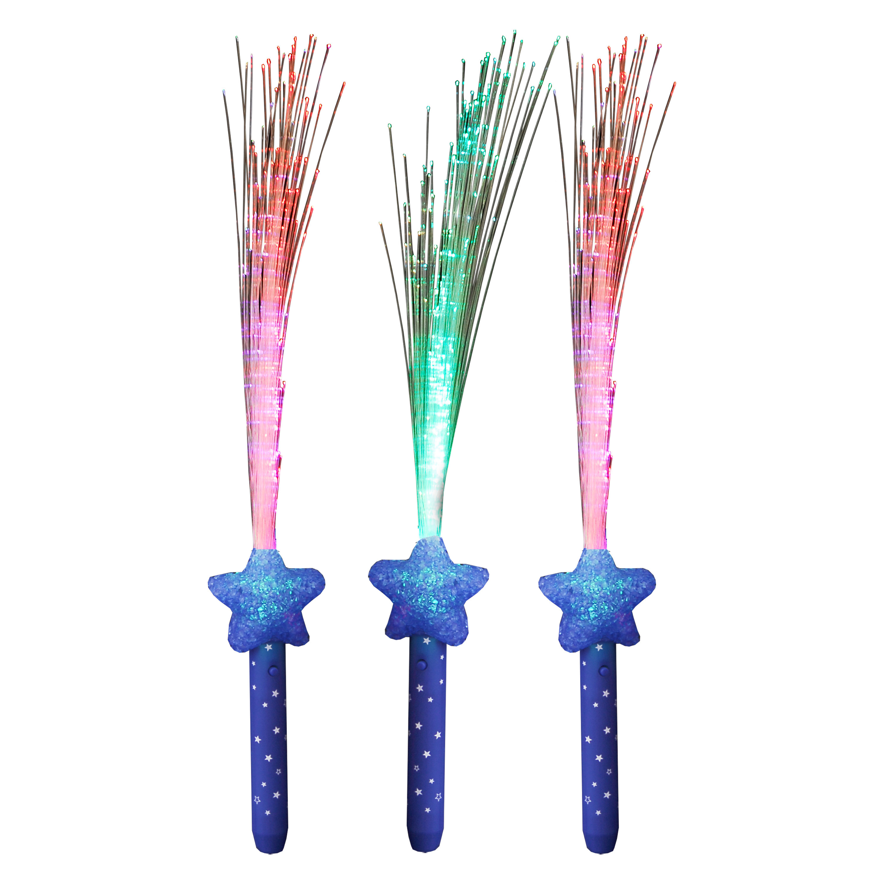 Merkloos Licht toverstaf - 3x - blauw - magische LED verlichting - fiberstick stervormig -