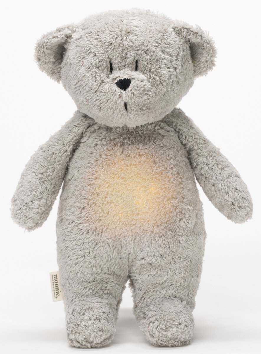 Moonie The Humming Bear Gray Natur 2.0 - organic - hartslag knuffel - beer