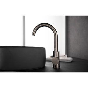 Wiesbaden Ribbd Wastafelkraan met Draaibare Uitloop - Geborsteld Staal