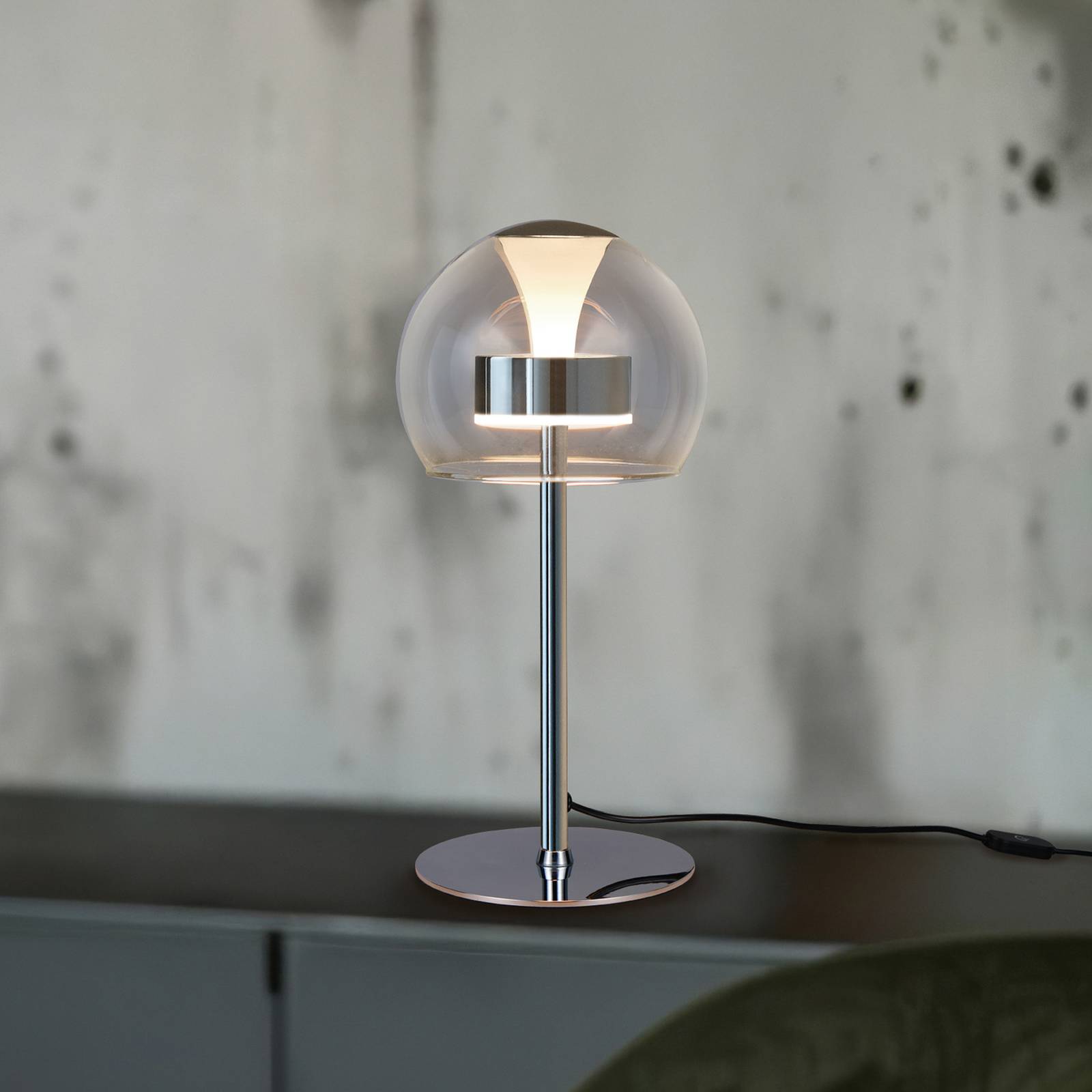 Trio Lighting LED tafellamp Flynt, hoogte 35 cm, chroomkleurig, metaal, CCT