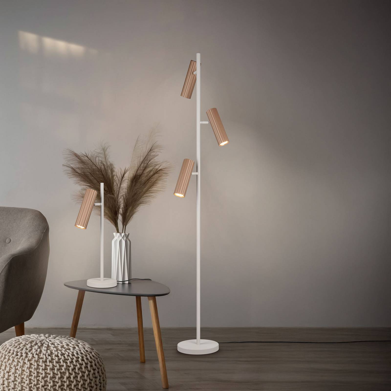 Trio Lighting Vloerlamp Soka, bruin/grijs, hoogte 150 cm, metaal, 3-lamps.