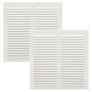 AMIG Ventilatierooster/muurrooster - 2x - 250 x 250 mm - aluminium - wit - schoepenrooster -