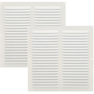 AMIG Ventilatierooster/muurrooster - 2x - 250 x 250mm - aluminium - wit - schoepenrooster -