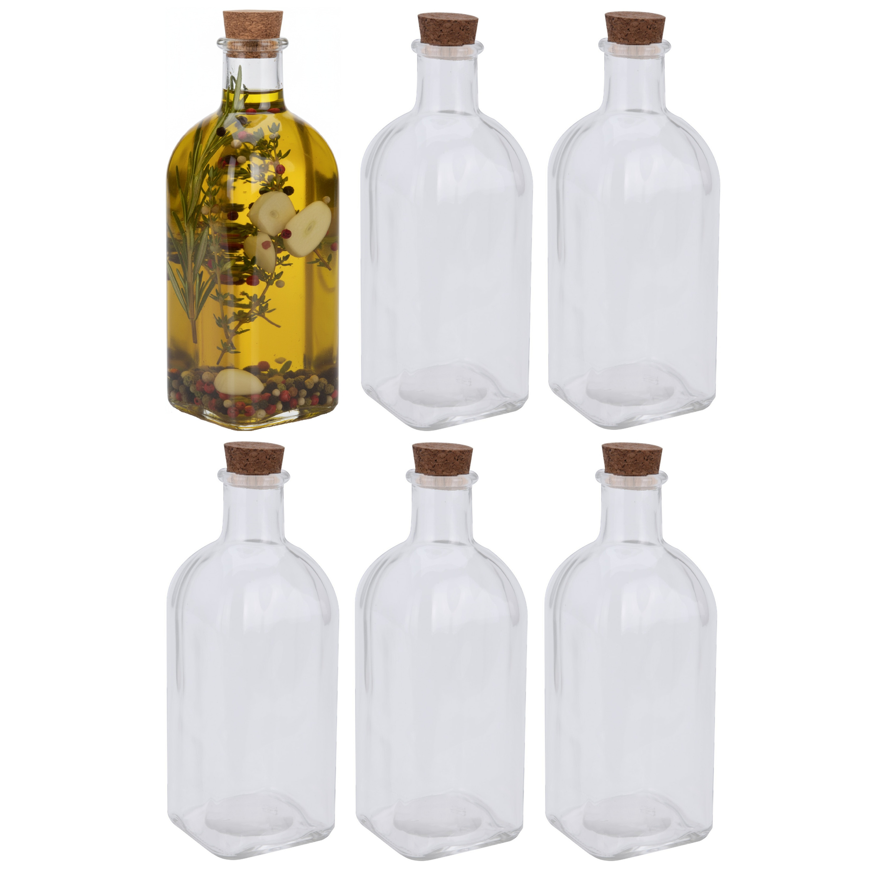 Excellent Houseware Weckflessen - 12x stuks - glas - transparant - 500 ml - met dop van kurk -