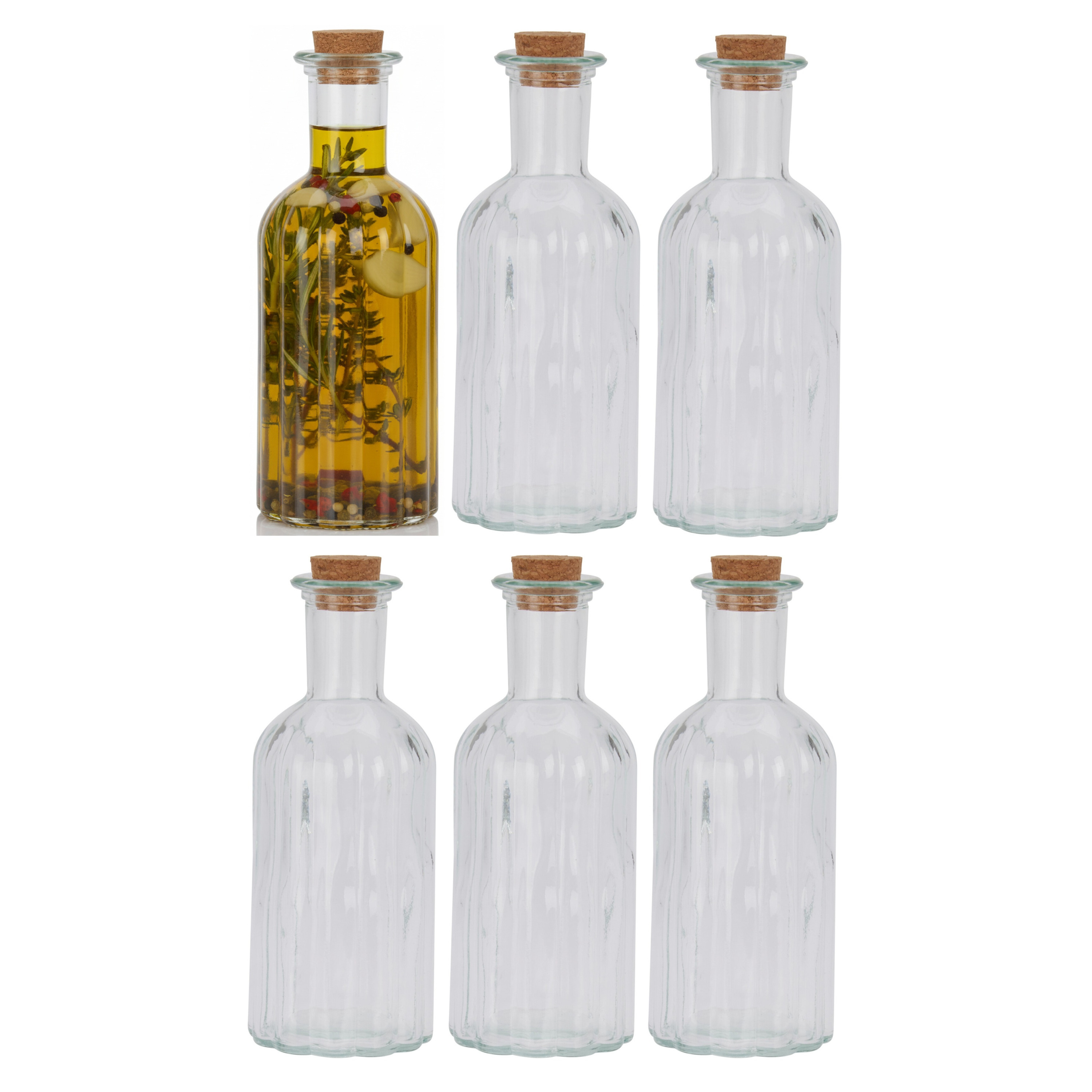 Excellent Houseware kleine flesjes - 12x stuks - glas - transparant - 500 ml - met dop van kurk - fl -