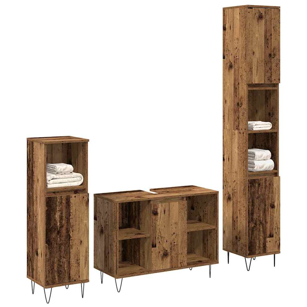 vidaXL Badkamermeubelset met plank 3 pcs Oud Hout Bewerkt hout