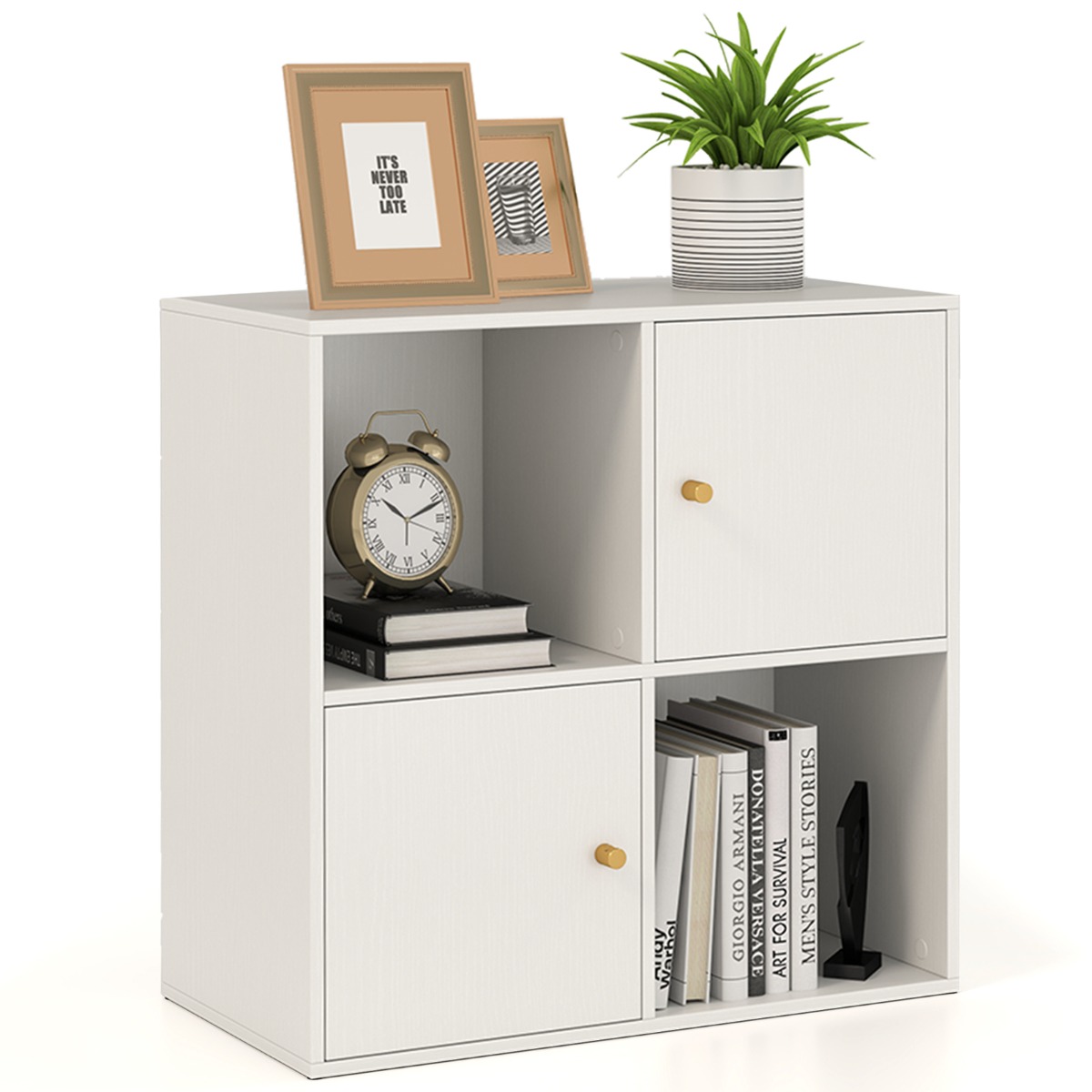 Costway Opbergkast Staande Kast met 2 Gesloten Vakken en 2 Open Planken