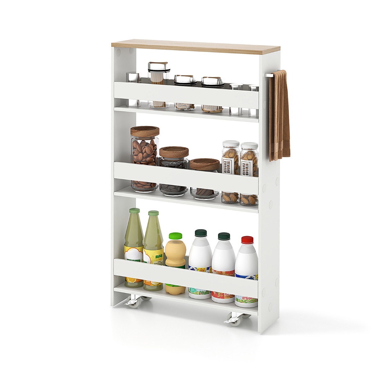 Costway 4-laags Slanke Opbergkar Keukenwagen met Zwenkwielen Multifunctionele Kar