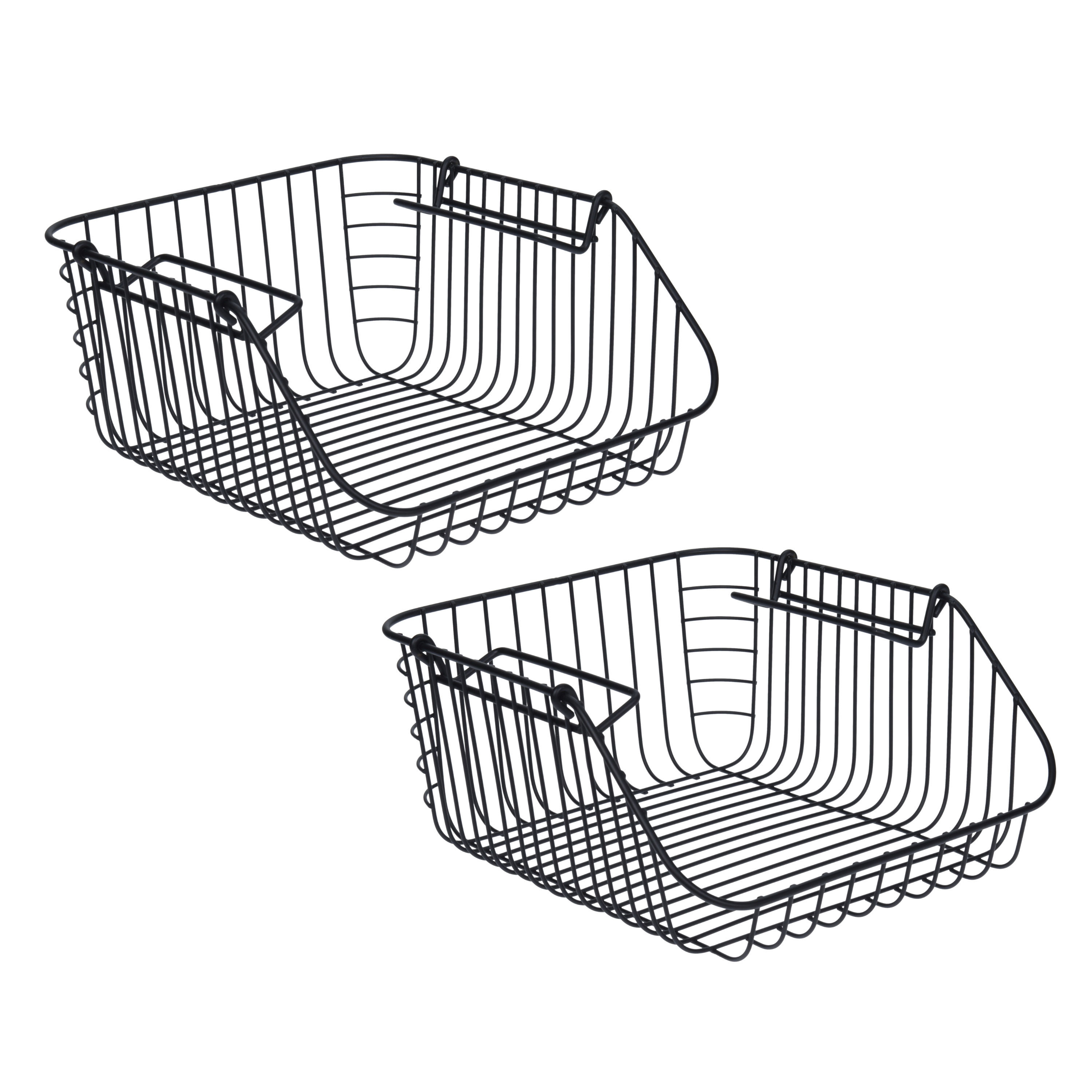 Merkloos Opbergmandje - 2x - zwart - stapelbaar - 30 x 27 x 14 cm - draadmand - opbergen -