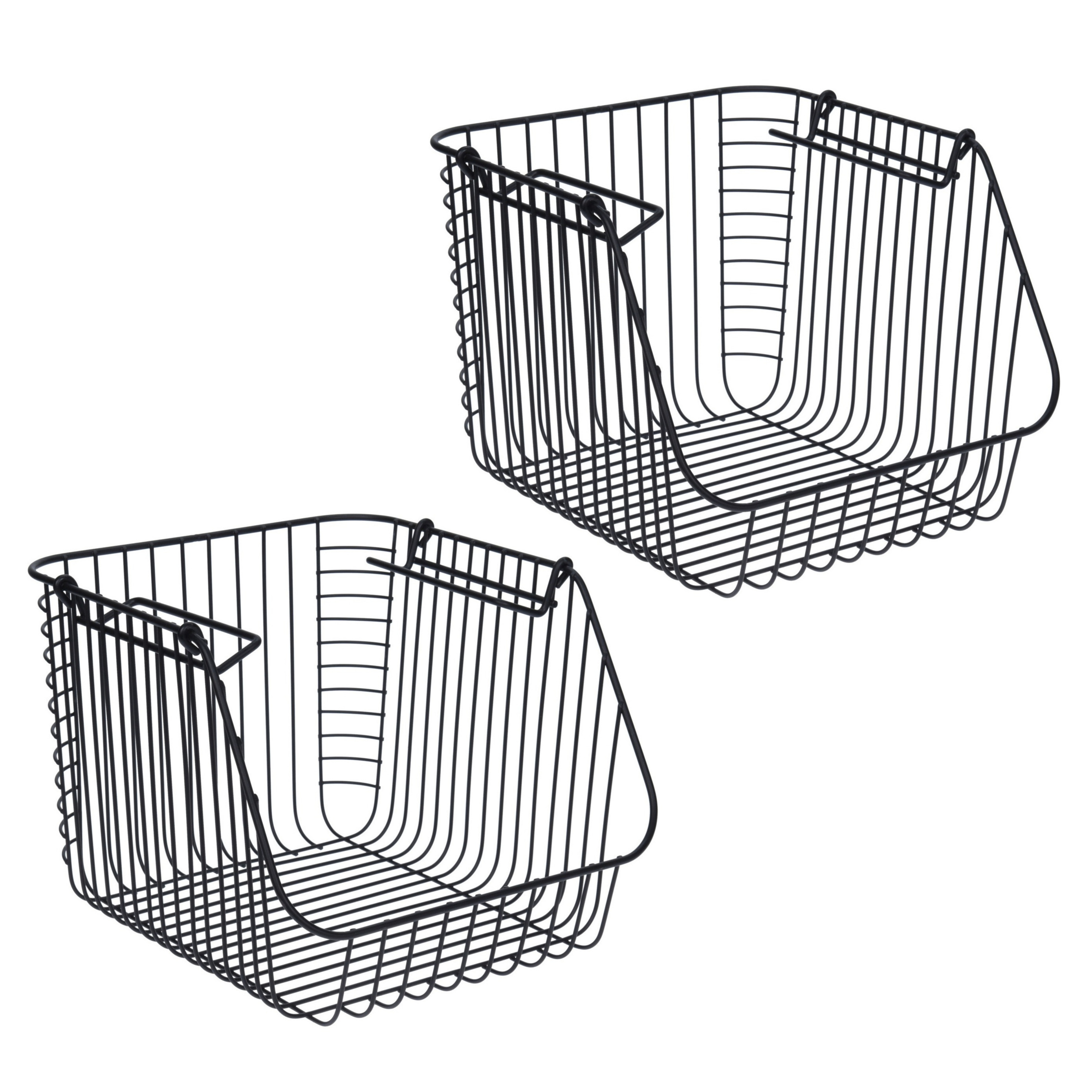 Merkloos Opbergmandje - 2x - zwart - stapelbaar - 29 x 27 x 21 cm - draadmand - opbergen -