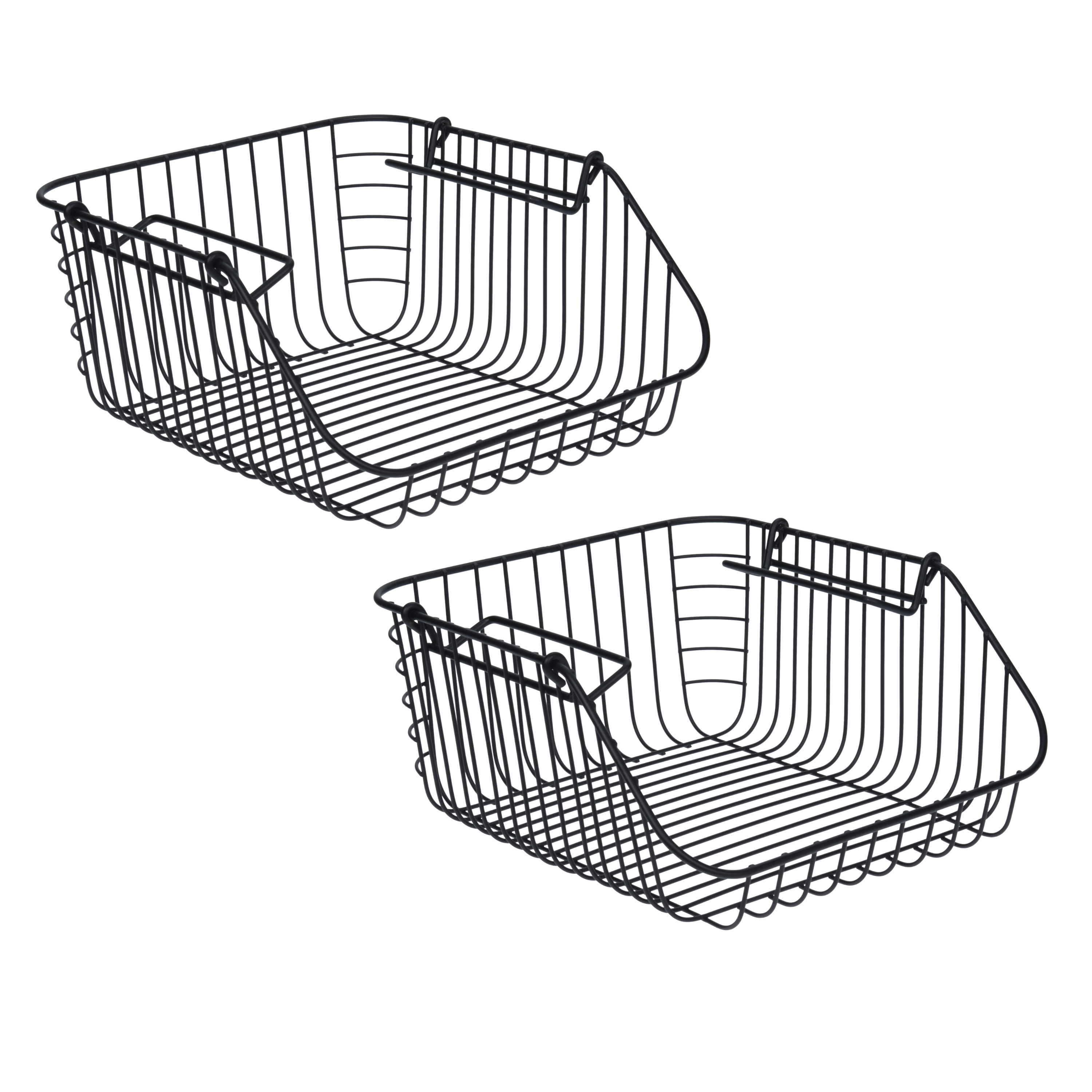 Merkloos Opbergmandje - 3x - zwart - stapelbaar - 30 x 27 x 14 cm - draadmand - opbergen -