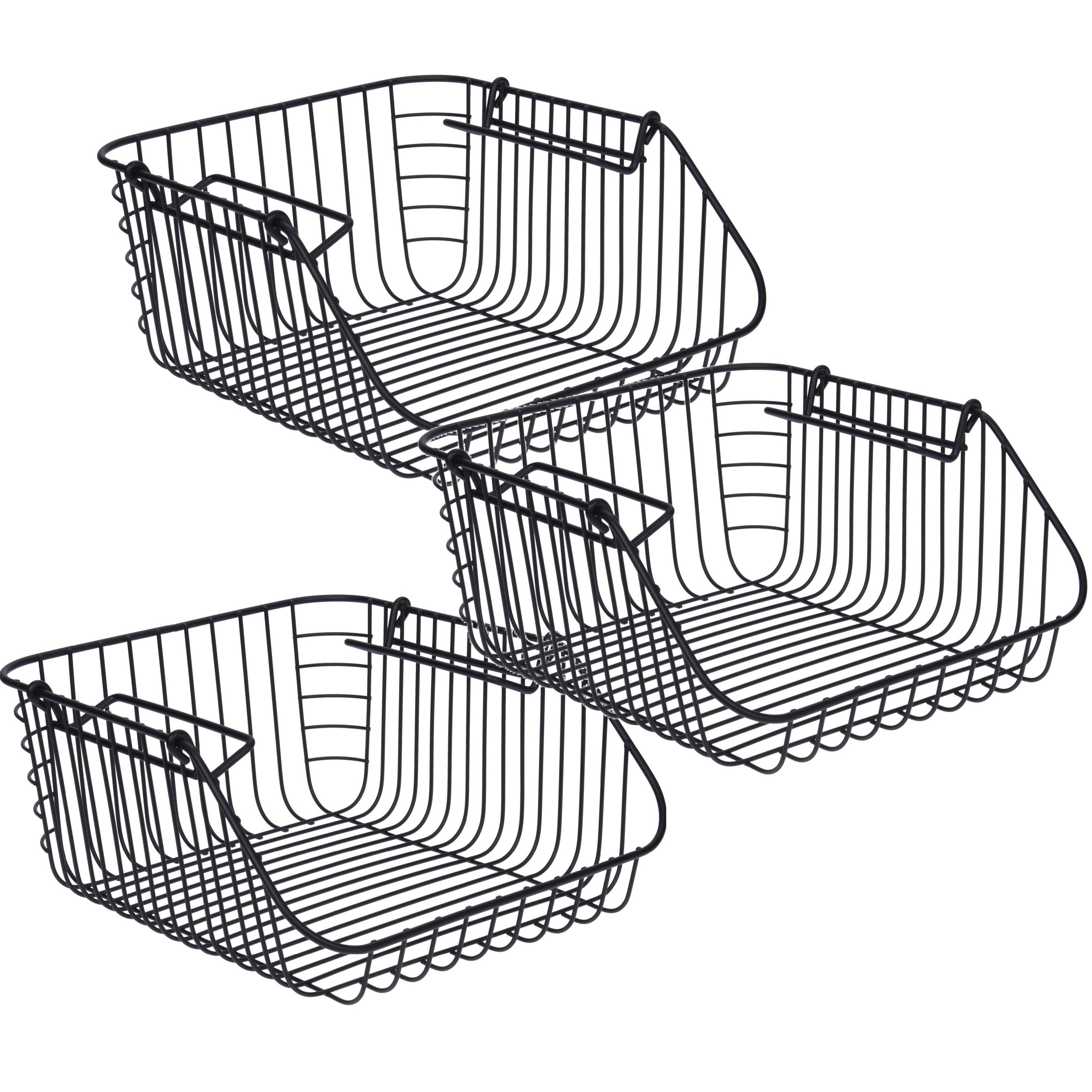 Merkloos 3x Zwarte opberg/opruim mandjes stapelbaar 30 x 27 x 14 cm -