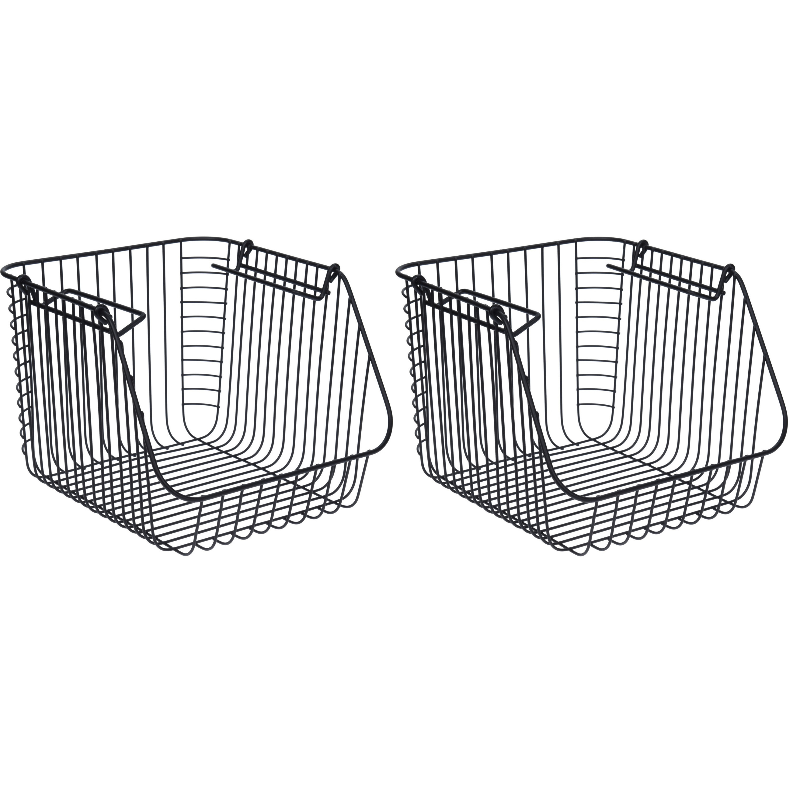 Merkloos Set van 3x stuks zwarte opberg/opruim mandjes stapelbaar 29 x 27 x 21 cm -