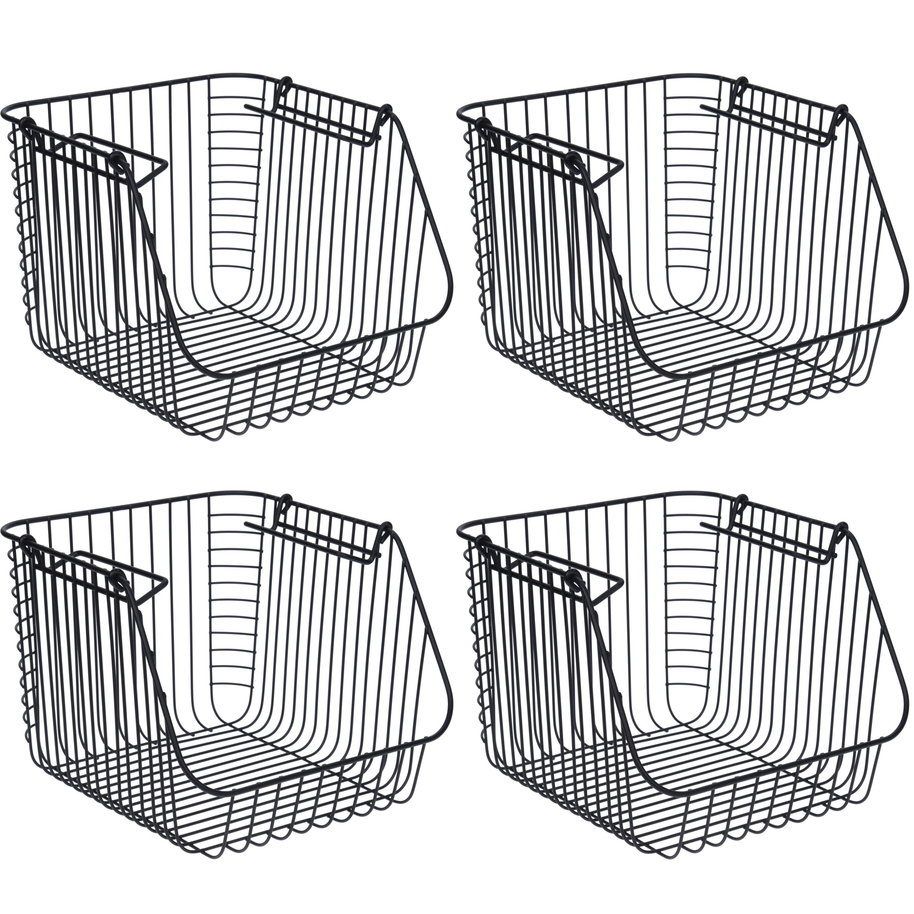 Merkloos Set van 4x stuks zwarte opberg/opruim mandjes stapelbaar 29 x 27 x 21 cm -