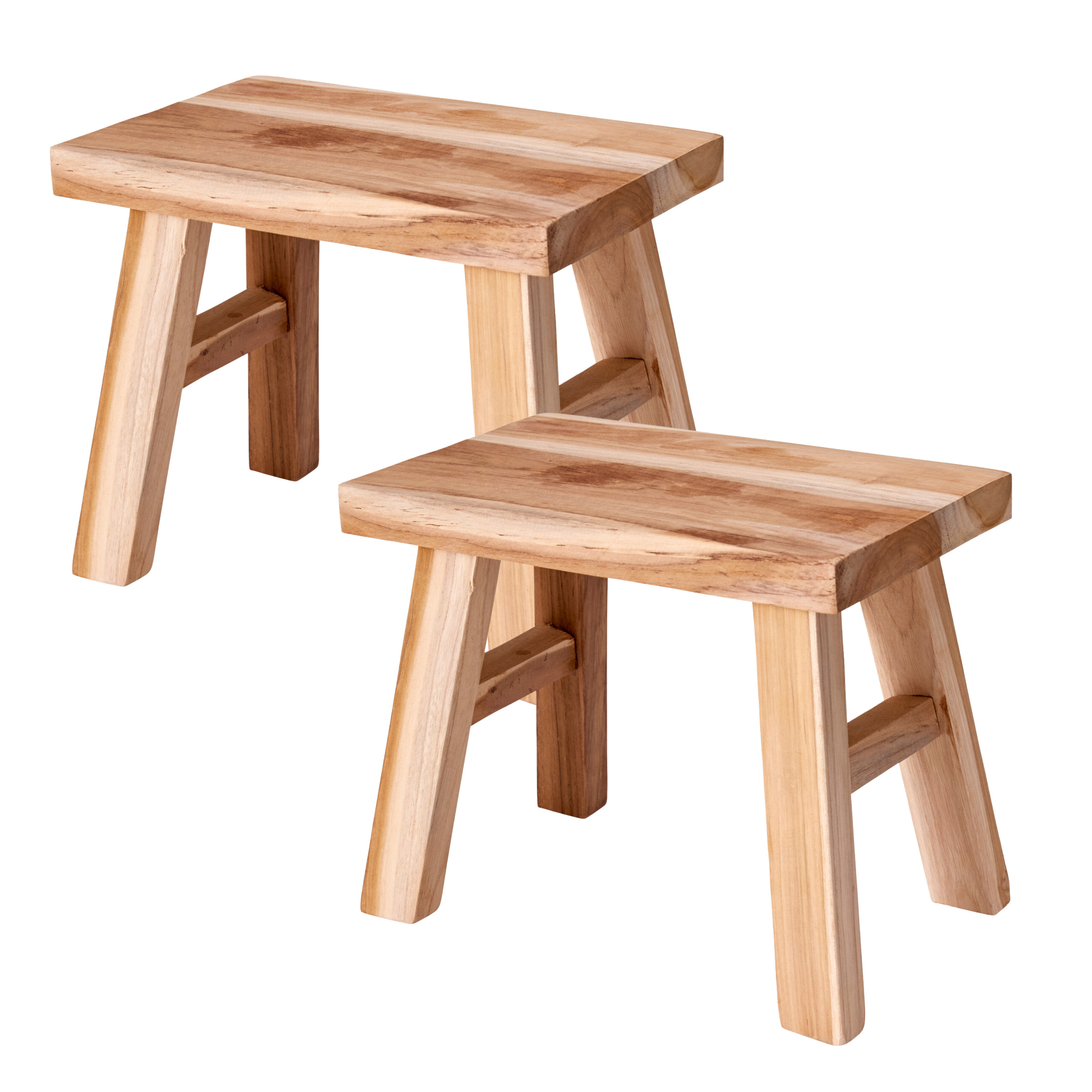 Home & Styling Krukje - 2x - teak hout - 31 x 19 x 25 cm - opstapje - krukje hout -