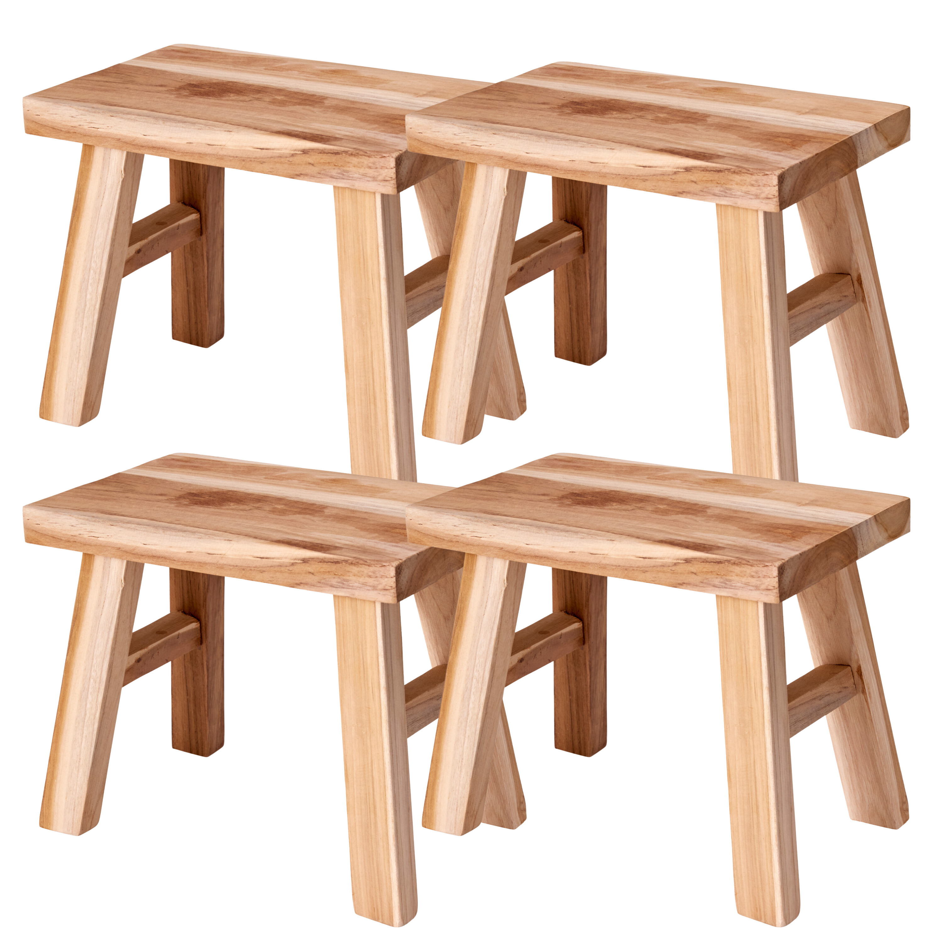 Home & Styling Krukje - 4x - teak hout - 31 x 19 x 25 cm - opstapje - krukje hout -