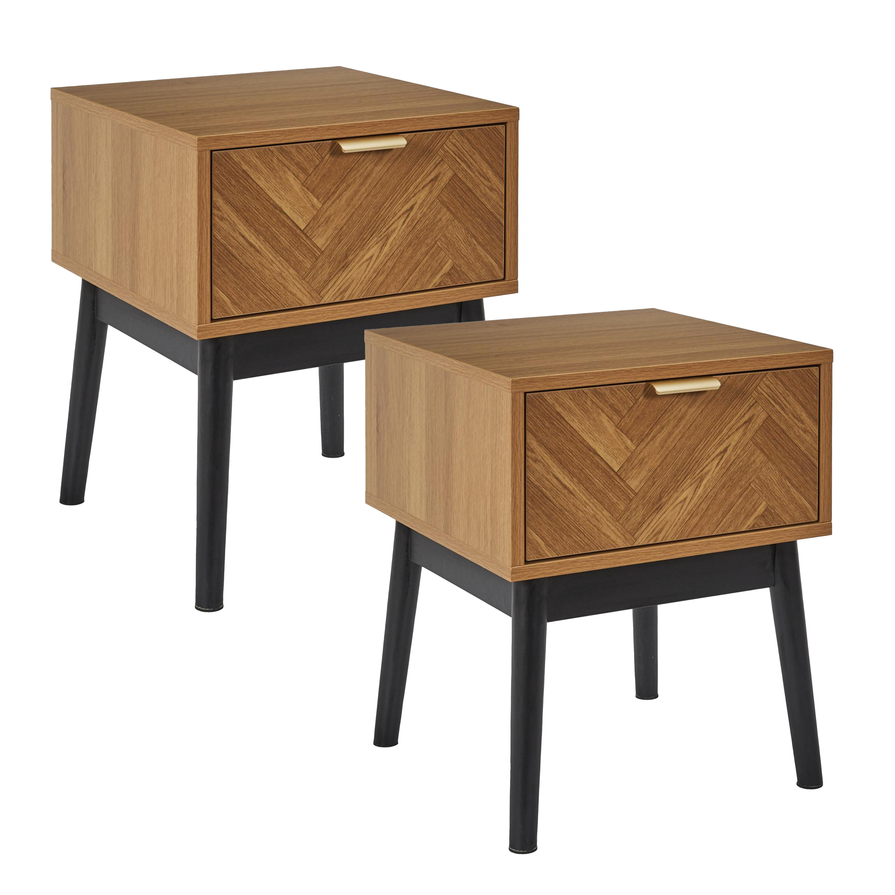 Home Deco Factory Nachtkastje - 2x - bruin - hout - x 50 x cm - vissengraat look -