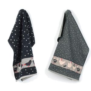 Bunzlau Castle Keuken- en theedoek set Chickens Zwart