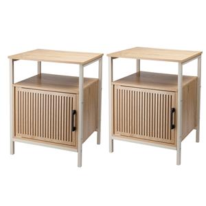 Home & Styling Nachtkastje - 2x - bruin/wit - metaal/mdf - 43 x 33 x 55 cm - Slaapkamer -
