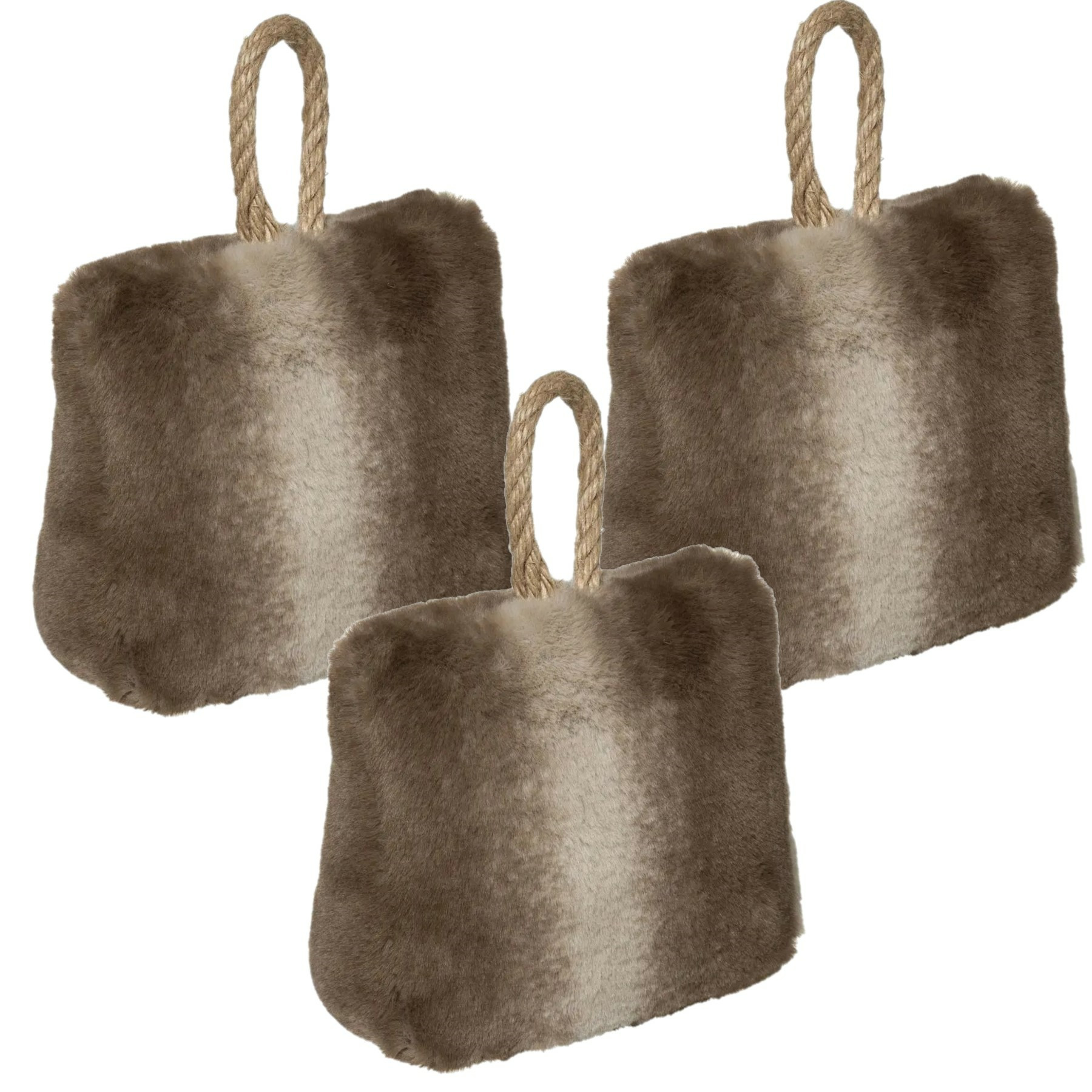 Atmosphera Deurstopper - Multipak van 3x stuks - nep bont - bruin - 17 cm - houdt deur tegen - gewic -