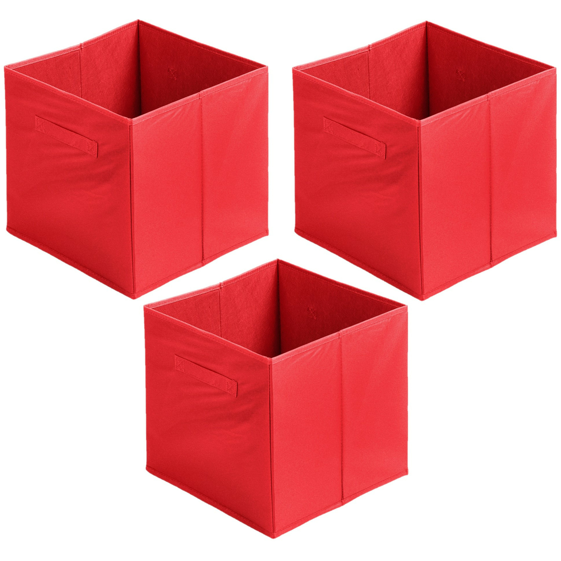 Urban Living Opbergmand/kastmand Square Box - 3x - karton/kunststof - 29 liter - rood - 31 x 31 cm -