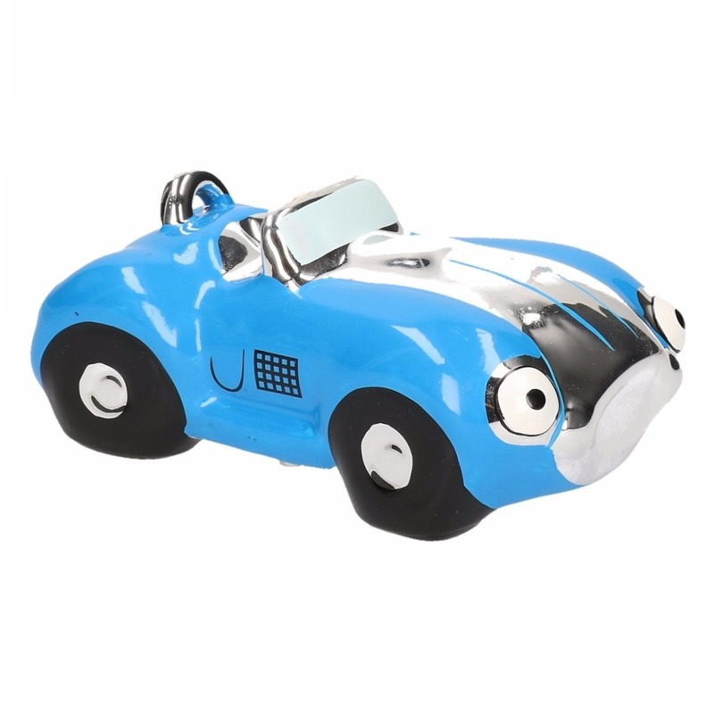 Merkloos Spaarpot van een klassieke sportauto - cabriolet - blauw - 15 x 9 x 6 cm - keramiek -