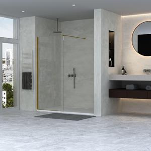 Adema Sparkle 2.0 Inloopdouche - 100x200cm - wandprofiel - stabilisatiestang - helder glas - goud mat SW1128992/SW1381723/SW1381727