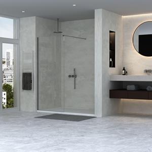 Adema Sparkle 2.0 Inloopdouche - 120x200cm - wandprofiel - stabilisatiestang - helder glas - zwart mat SW1128993/SW1381722/SW1381726