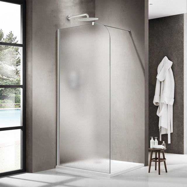 Fortifura Galeria Inloopdouche - 100x200cm - afgeronde glaswand - links - mat glas - wandarm - mat wit SW1420707