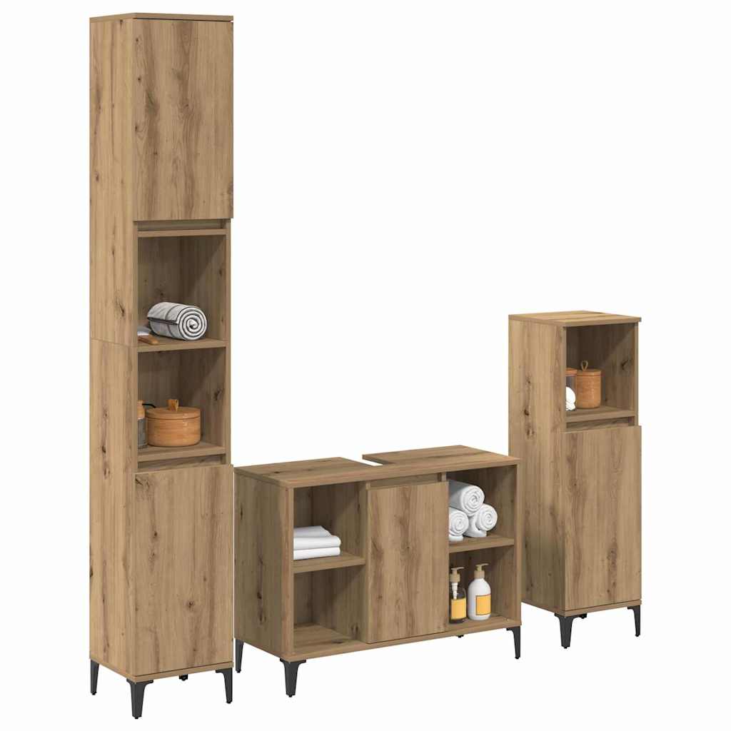 vidaXL Badkamermeubelset met plank 3 pcs Artisan Eiken Bewerkt hout
