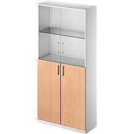 Schäfer Shop Genius Combikast TETRIS SOLID, 5 ordnerhoogten, glazen deuren en vleugeldeuren, b 1000 mm, afsluitbaar